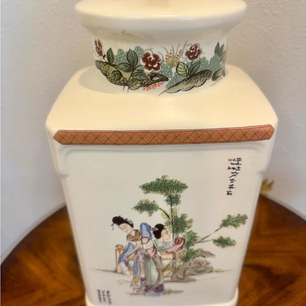 Vintage Hand Painted Porcelain Chinese Feng Cheng Table Lamp 26” - Picture 4 of 13
